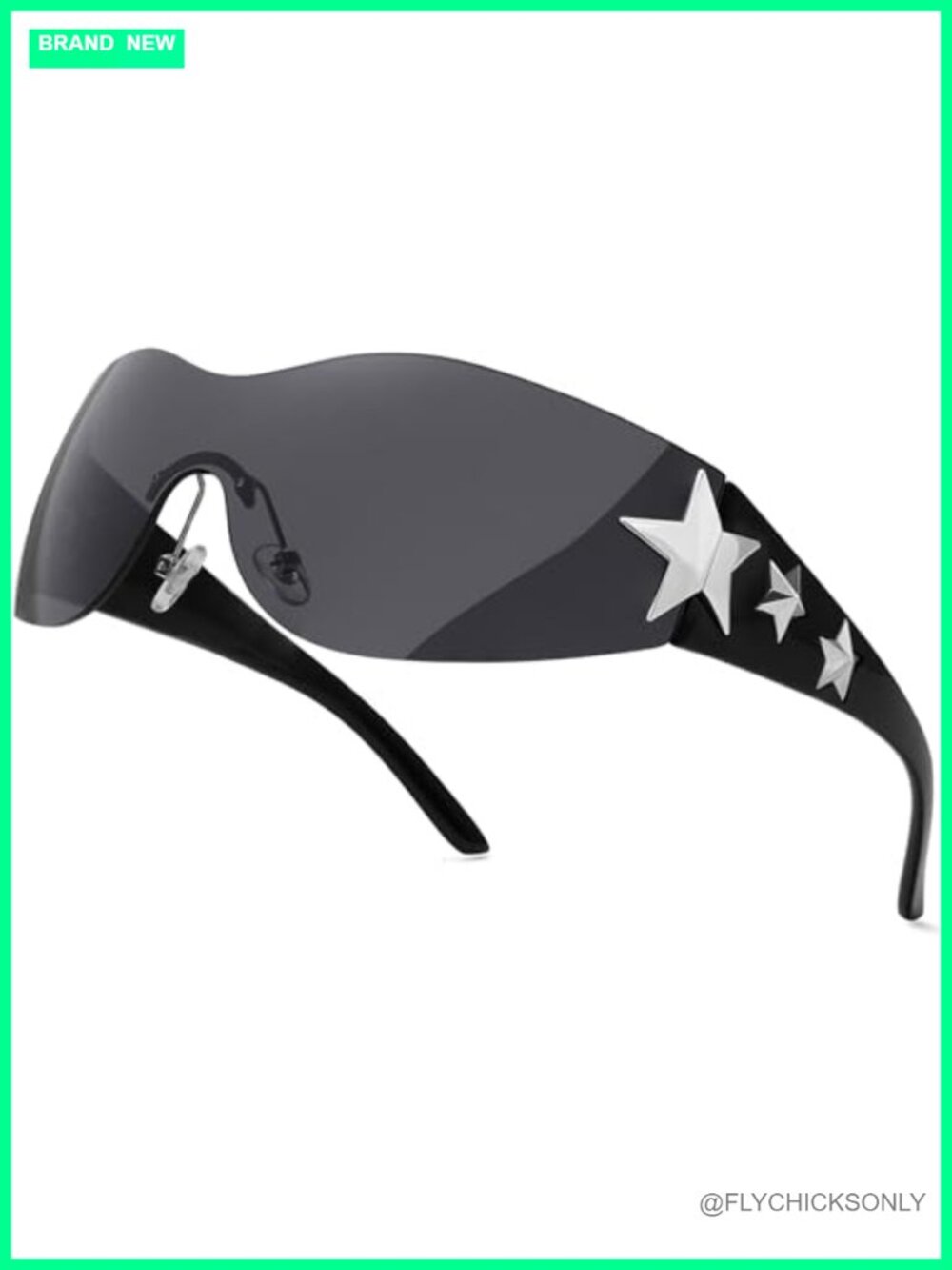 Rimless Y2K Wrap Around Star Sunglasses UV400 Shield Shades